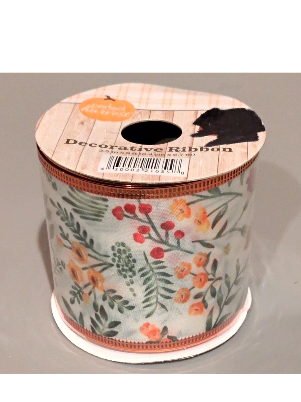 Decorative Floral Ribbon - Orange & Green - 2 Rolls